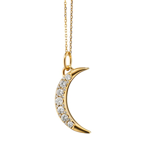 18K Diamond Moon Charm Pendant Necklace